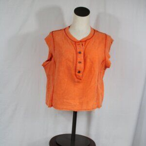 GUILDED  INTENT Orange Cotton Short Sleeve Boxy Crop Shirt Beach Top Size Small